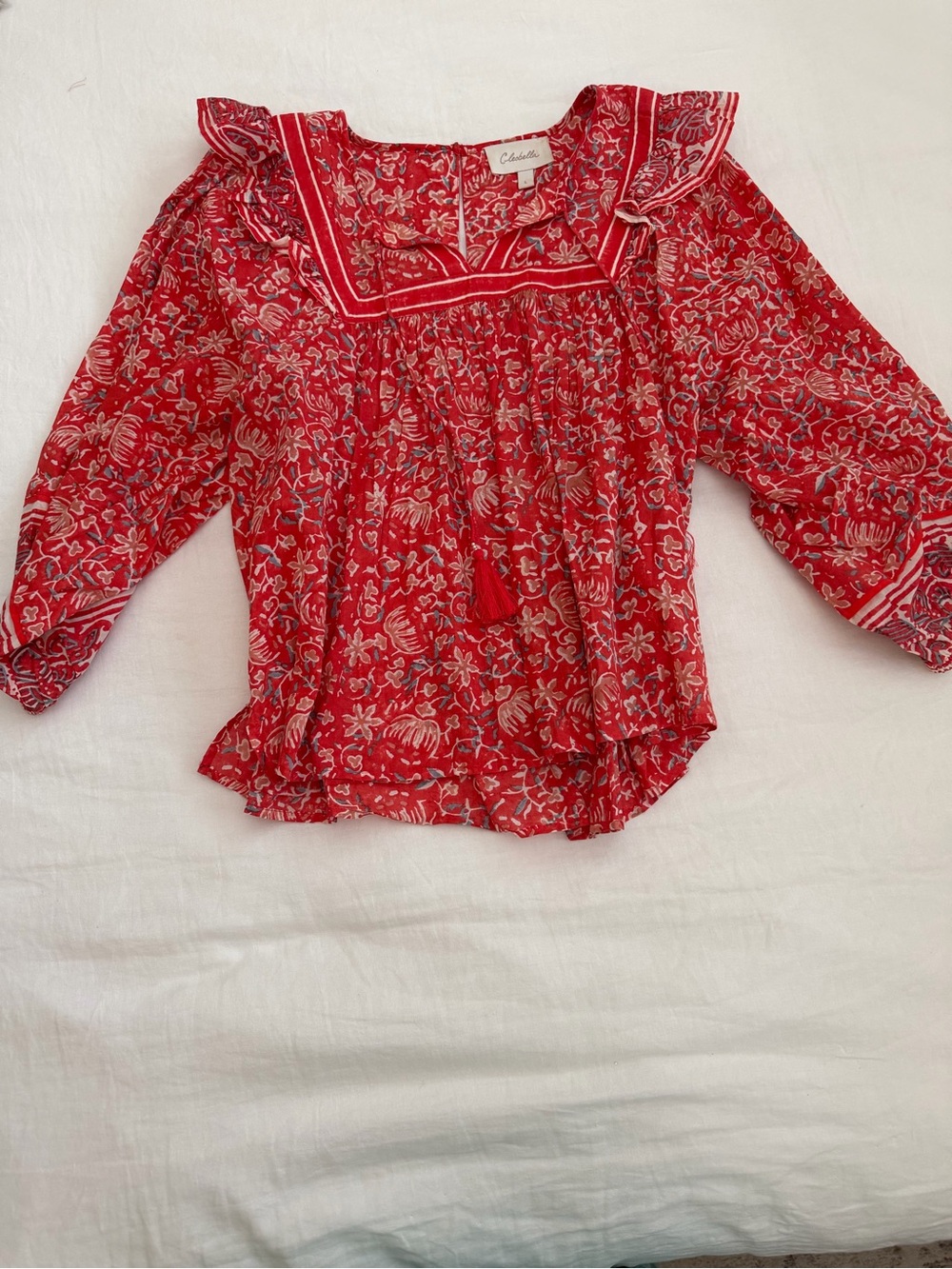 Cleobella Red Floral Peasant Blouse